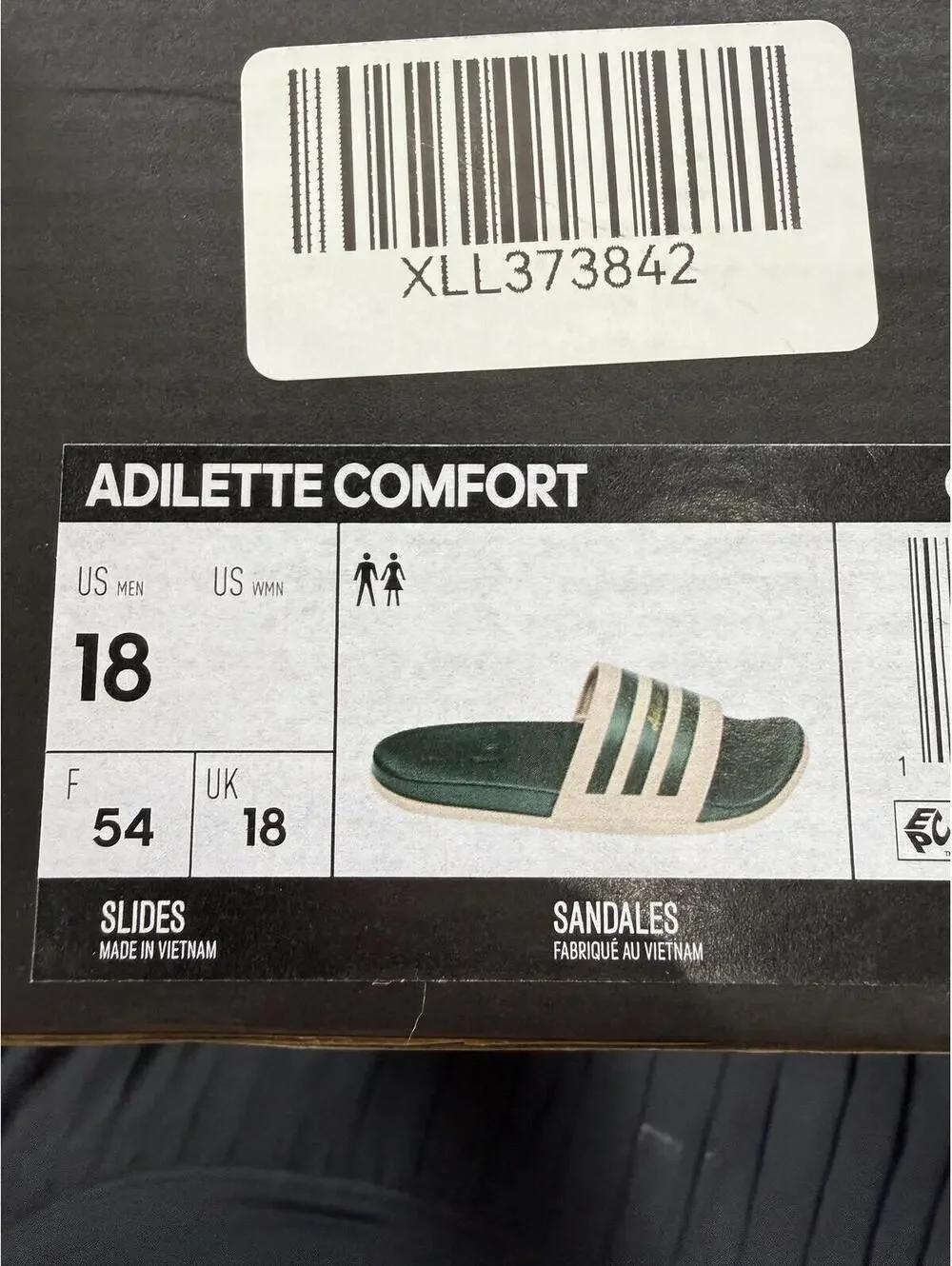 Adilette Slide Sandals with Green and Cream Stripes Men's Size 18